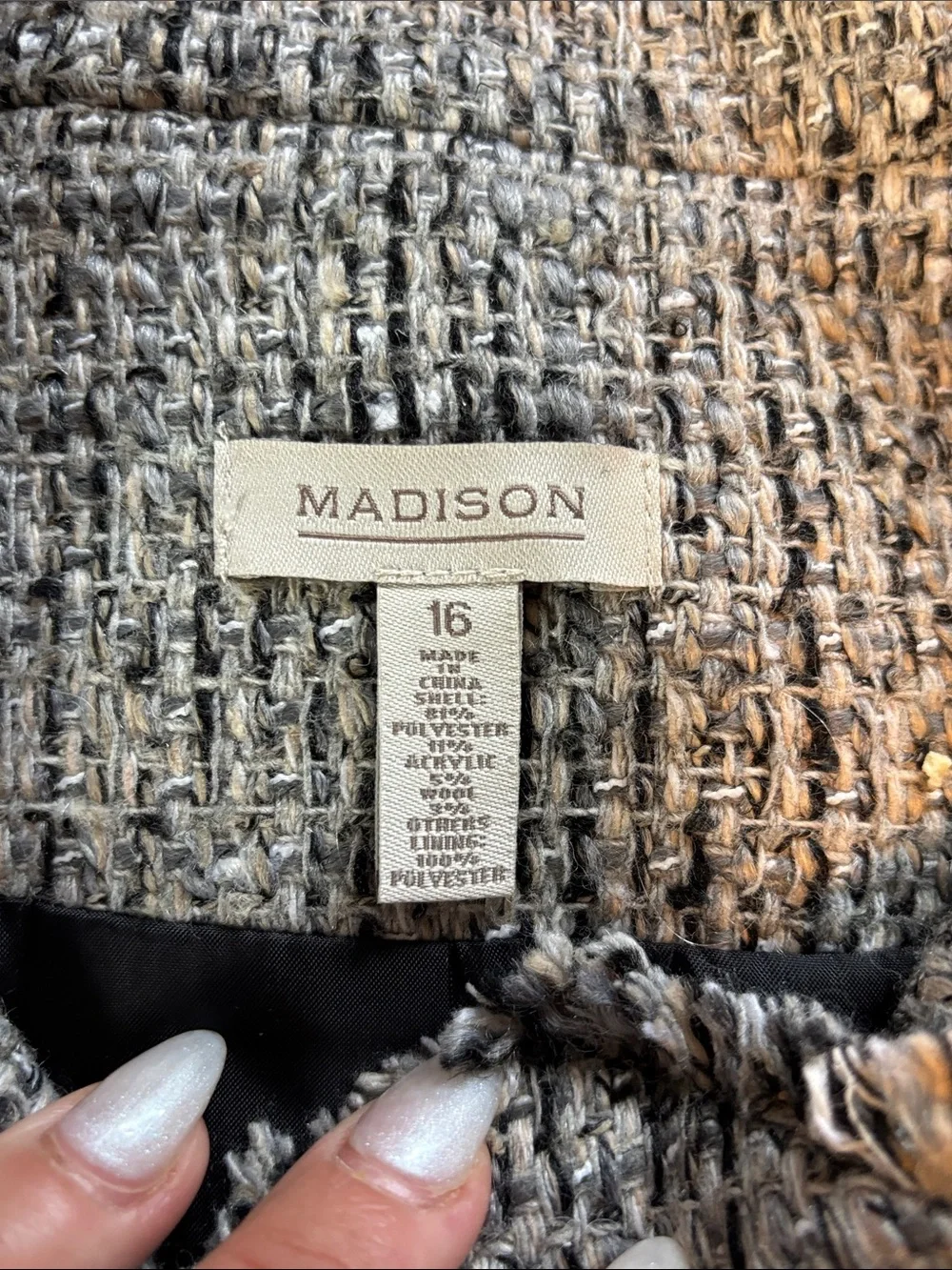 Women's Gray Ribbed wool Button-Front Jacket - Picture 5 of 6